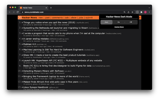 HN Dark Mode from Chrome web store to be run with OffiDocs Chromium online HN Dark Mode from Chrome web store to be run with OffiDocs Chromium online