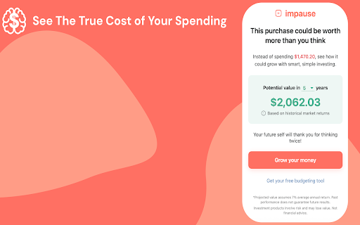 impause: Turn Impulse Buys into Investments from Chrome web store to be run with OffiDocs Chromium online impause: Turn Impulse Buys into Investments from Chrome web store to be run with OffiDocs Chromium online