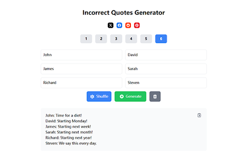 Incorrect Quotes Generator from Chrome web store to be run with OffiDocs Chromium online Incorrect Quotes Generator from Chrome web store to be run with OffiDocs Chromium online
