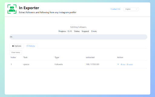 InExporter In Follower Export Tool from Chrome web store to be run with OffiDocs Chromium online InExporter In Follower Export Tool from Chrome web store to be run with OffiDocs Chromium online