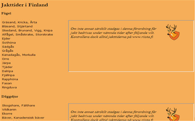 Jakttider i Finland from Chrome web store to be run with OffiDocs Chromium online Jakttider i Finland from Chrome web store to be run with OffiDocs Chromium online