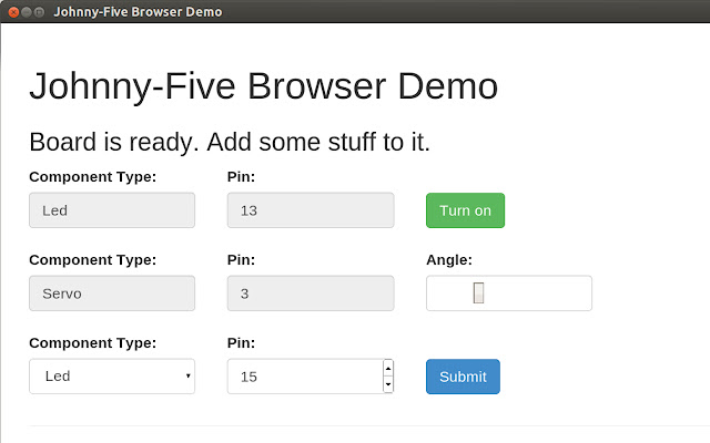 Johnny Five Demo from Chrome web store to be run with OffiDocs Chromium online Johnny Five Demo from Chrome web store to be run with OffiDocs Chromium online