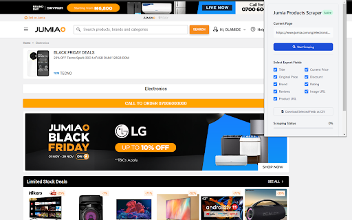 Jumia Product Scraper from Chrome web store to be run with OffiDocs Chromium online Jumia Product Scraper from Chrome web store to be run with OffiDocs Chromium online