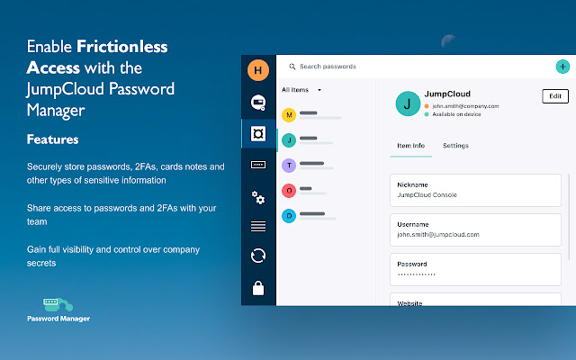 JumpCloud Password Manager from Chrome web store to be run with OffiDocs Chromium online JumpCloud Password Manager from Chrome web store to be run with OffiDocs Chromium online