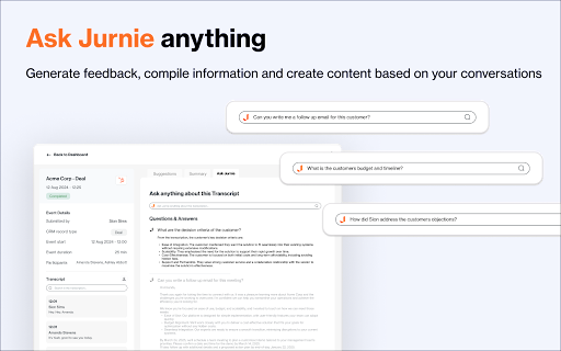 Jurnie: Transcribe calls update your CRM from Chrome web store to be run with OffiDocs Chromium online Jurnie: Transcribe calls update your CRM from Chrome web store to be run with OffiDocs Chromium online