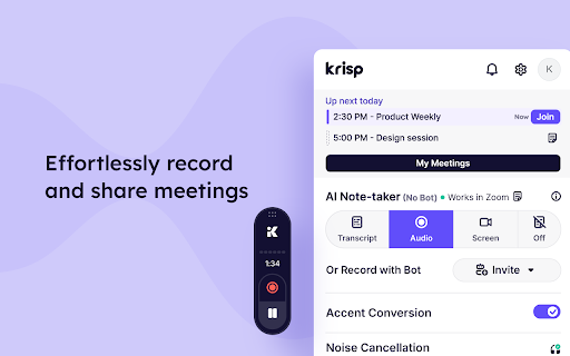 Krisp: AI Note Taker for Meet, Zoom, Teams from Chrome web store to be run with OffiDocs Chromium online Krisp: AI Note Taker for Meet, Zoom, Teams from Chrome web store to be run with OffiDocs Chromium online