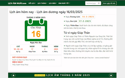 Lịch âm hôm nay Lịch Âm Ngày from Chrome web store to be run with OffiDocs Chromium online Lịch âm hôm nay Lịch Âm Ngày from Chrome web store to be run with OffiDocs Chromium online