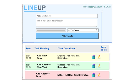 LineUP Task Manager from Chrome web store to be run with OffiDocs Chromium online LineUP Task Manager from Chrome web store to be run with OffiDocs Chromium online