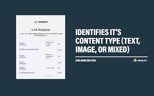 Link Analyzer Genelify from Chrome web store to be run with OffiDocs Chromium online Link Analyzer Genelify from Chrome web store to be run with OffiDocs Chromium online