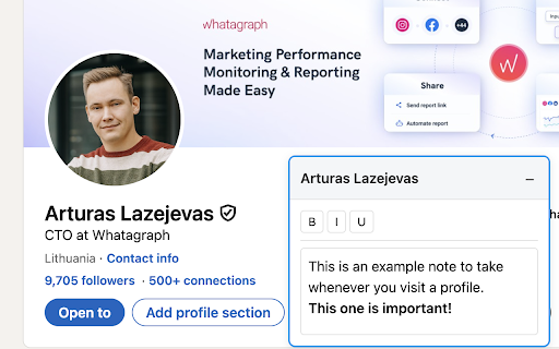 LinkedIn Profile Notes from Chrome web store to be run with OffiDocs Chromium online LinkedIn Profile Notes from Chrome web store to be run with OffiDocs Chromium online
