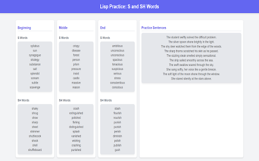 Lisp Word Practice from Chrome web store to be run with OffiDocs Chromium online Lisp Word Practice from Chrome web store to be run with OffiDocs Chromium online