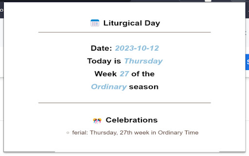 Liturgical Day New Tab from Chrome web store to be run with OffiDocs Chromium online Liturgical Day New Tab from Chrome web store to be run with OffiDocs Chromium online