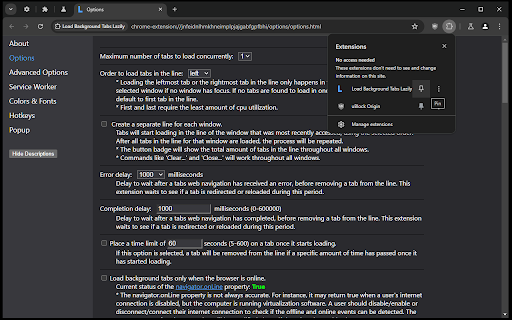Load Background Tabs Lazily from Chrome web store to be run with OffiDocs Chromium online Load Background Tabs Lazily from Chrome web store to be run with OffiDocs Chromium online