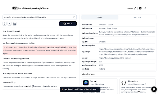 Localhost Open Graph Tester from Chrome web store to be run with OffiDocs Chromium online Localhost Open Graph Tester from Chrome web store to be run with OffiDocs Chromium online