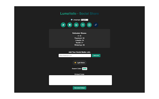 Lumavalle Social Share Buttons from Chrome web store to be run with OffiDocs Chromium online Lumavalle Social Share Buttons from Chrome web store to be run with OffiDocs Chromium online