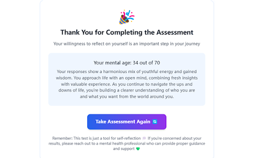 Mental Age Test from Chrome web store to be run with OffiDocs Chromium online Mental Age Test from Chrome web store to be run with OffiDocs Chromium online