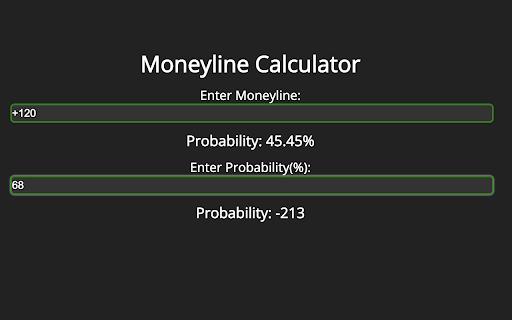 Moneyline Calculator from Chrome web store to be run with OffiDocs Chromium online Moneyline Calculator from Chrome web store to be run with OffiDocs Chromium online