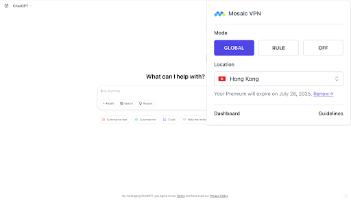 MosaicVPN Unlock ChatGPT, Manus and more! from Chrome web store to be run with OffiDocs Chromium online MosaicVPN Unlock ChatGPT, Manus and more! from Chrome web store to be run with OffiDocs Chromium online