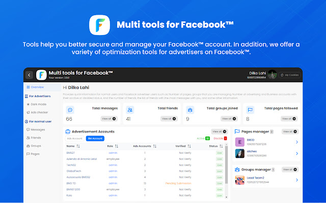Multi tools for Facebook™ from Chrome web store to be run with OffiDocs Chromium online Multi tools for Facebook™ from Chrome web store to be run with OffiDocs Chromium online