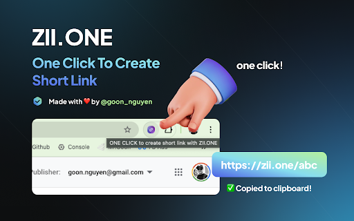 ONE CLICK to create short link with ZII.ONE from Chrome web store to be run with OffiDocs Chromium online ONE CLICK to create short link with ZII.ONE from Chrome web store to be run with OffiDocs Chromium online