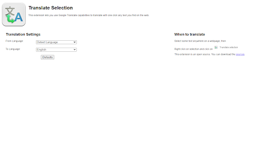 One Click Translate Selection from Chrome web store to be run with OffiDocs Chromium online One Click Translate Selection from Chrome web store to be run with OffiDocs Chromium online
