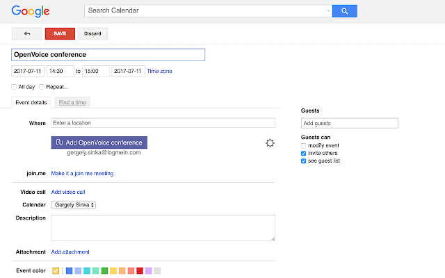 OpenVoice for Google Calendar from Chrome web store to be run with OffiDocs Chromium online OpenVoice for Google Calendar from Chrome web store to be run with OffiDocs Chromium online