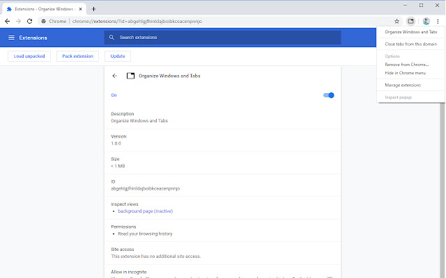 Organize Windows and Tabs from Chrome web store to be run with OffiDocs Chromium online Organize Windows and Tabs from Chrome web store to be run with OffiDocs Chromium online