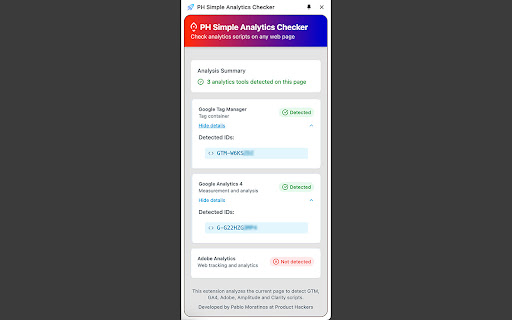 PH Simple Analytics Checker from Chrome web store to be run with OffiDocs Chromium online PH Simple Analytics Checker from Chrome web store to be run with OffiDocs Chromium online