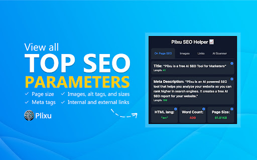 Plixu AI SEO Helper from Chrome web store to be run with OffiDocs Chromium online Plixu AI SEO Helper from Chrome web store to be run with OffiDocs Chromium online