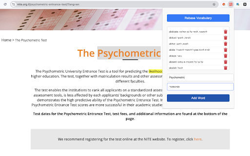 Psychometry English Words from Chrome web store to be run with OffiDocs Chromium online Psychometry English Words from Chrome web store to be run with OffiDocs Chromium online