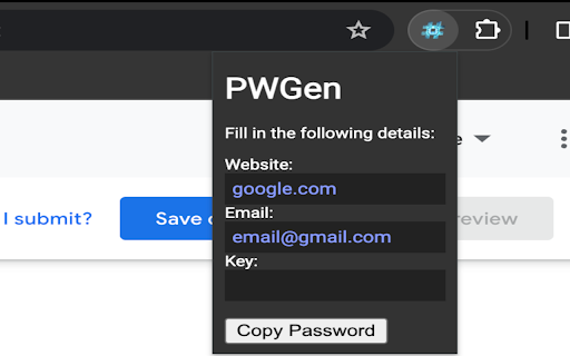 PWGen from Chrome web store to be run with OffiDocs Chromium online PWGen from Chrome web store to be run with OffiDocs Chromium online