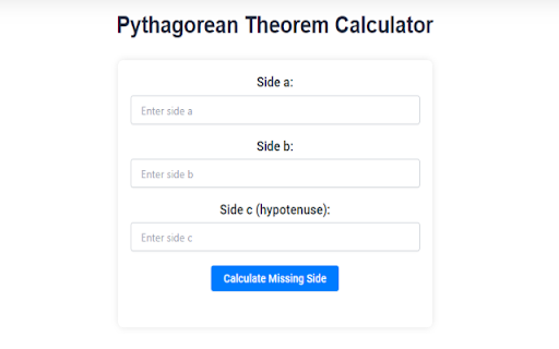 Pythagorean Theorem Calculator from Chrome web store to be run with OffiDocs Chromium online Pythagorean Theorem Calculator from Chrome web store to be run with OffiDocs Chromium online