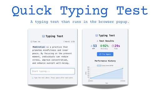 Quick Typing Test from Chrome web store to be run with OffiDocs Chromium online Quick Typing Test from Chrome web store to be run with OffiDocs Chromium online