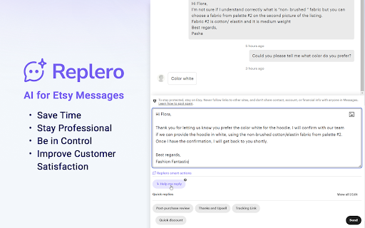 Replero: AI for Etsy Messages from Chrome web store to be run with OffiDocs Chromium online Replero: AI for Etsy Messages from Chrome web store to be run with OffiDocs Chromium online