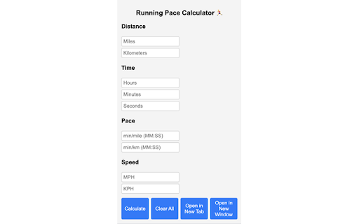 Running Pace Calculator from Chrome web store to be run with OffiDocs Chromium online Running Pace Calculator from Chrome web store to be run with OffiDocs Chromium online