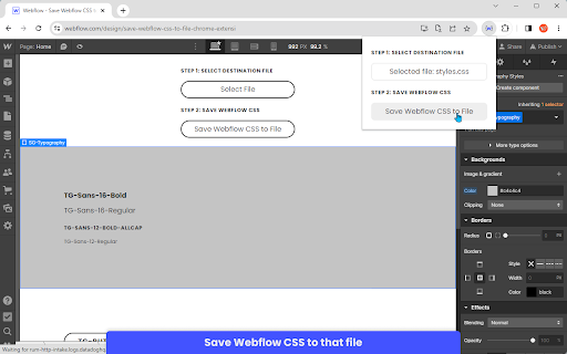Save Webflow CSS to File from Chrome web store to be run with OffiDocs Chromium online Save Webflow CSS to File from Chrome web store to be run with OffiDocs Chromium online
