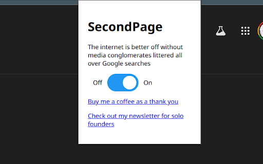 SecondPage Google Searches without media conglomerates from Chrome web store to be run with OffiDocs Chromium online SecondPage Google Searches without media conglomerates from Chrome web store to be run with OffiDocs Chromium online