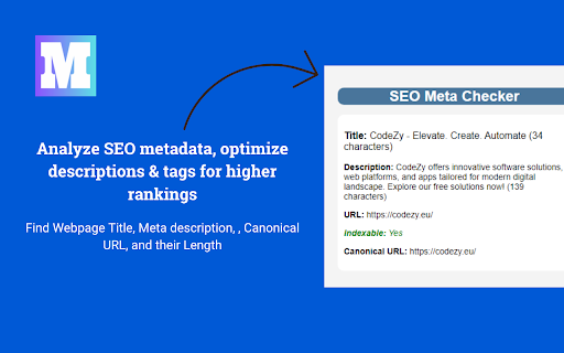 SEO Meta Checker from Chrome web store to be run with OffiDocs Chromium online SEO Meta Checker from Chrome web store to be run with OffiDocs Chromium online