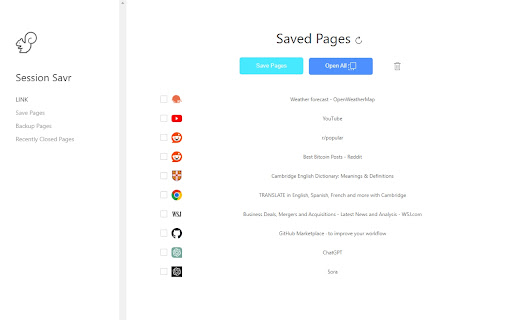Session Savr from Chrome web store to be run with OffiDocs Chromium online Session Savr from Chrome web store to be run with OffiDocs Chromium online