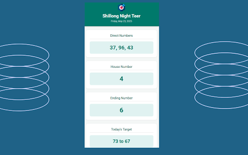 Shillong Night Teer Numbers from Chrome web store to be run with OffiDocs Chromium online Shillong Night Teer Numbers from Chrome web store to be run with OffiDocs Chromium online