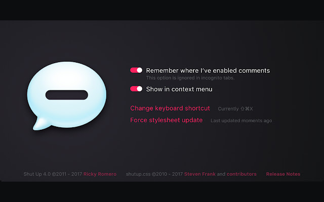 Shut Up: Comment Blocker from Chrome web store to be run with OffiDocs Chromium online Shut Up: Comment Blocker from Chrome web store to be run with OffiDocs Chromium online