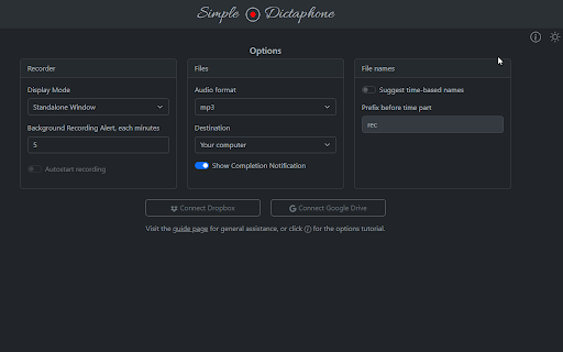 Simple Dictaphone from Chrome web store to be run with OffiDocs Chromium online Simple Dictaphone from Chrome web store to be run with OffiDocs Chromium online
