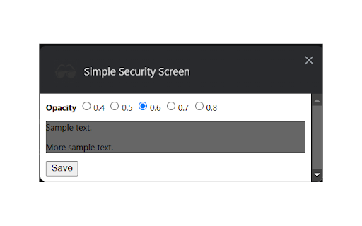 Simple Security Screen from Chrome web store to be run with OffiDocs Chromium online Simple Security Screen from Chrome web store to be run with OffiDocs Chromium online
