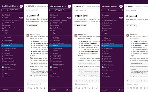 Slack Font Changer from Chrome web store to be run with OffiDocs Chromium online Slack Font Changer from Chrome web store to be run with OffiDocs Chromium online