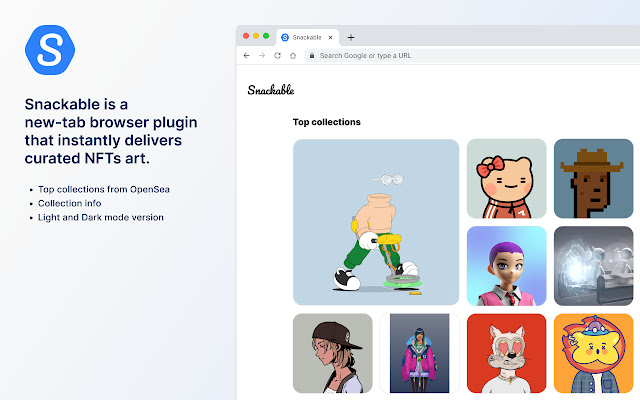 Snackable NFT from Chrome web store to be run with OffiDocs Chromium online Snackable NFT from Chrome web store to be run with OffiDocs Chromium online