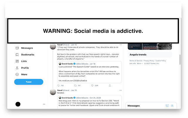 Social Media Warning from Chrome web store to be run with OffiDocs Chromium online Social Media Warning from Chrome web store to be run with OffiDocs Chromium online
