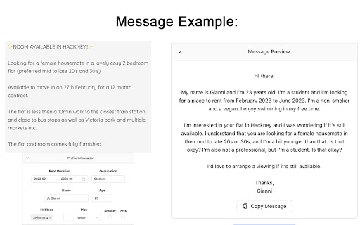Spareroom Message Generator from Chrome web store to be run with OffiDocs Chromium online Spareroom Message Generator from Chrome web store to be run with OffiDocs Chromium online