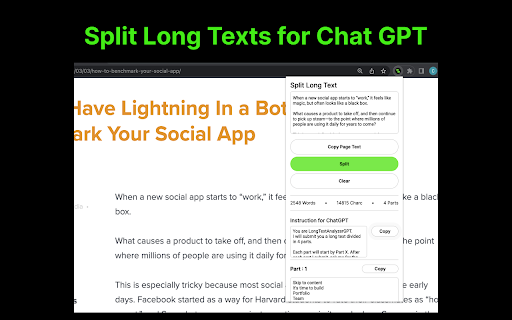 Split Long Text for Chat GPT from Chrome web store to be run with OffiDocs Chromium online Split Long Text for Chat GPT from Chrome web store to be run with OffiDocs Chromium online