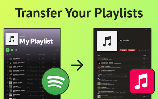 Spotify to Apple Music Playlist Converter from Chrome web store to be run with OffiDocs Chromium online Spotify to Apple Music Playlist Converter from Chrome web store to be run with OffiDocs Chromium online
