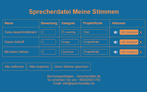Sprecherdatei Meine Stimmen from Chrome web store to be run with OffiDocs Chromium online Sprecherdatei Meine Stimmen from Chrome web store to be run with OffiDocs Chromium online